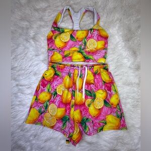 Vibrant Lemon Print Women’s Shorts Set